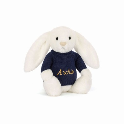 Jellycat Bashful Luxe Bunny Luna with Navy Jumper UK | 04175SJXP